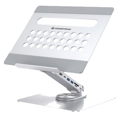 SUPPORTO X NOTEBOOK CON DOCKING STATION 7IN1 CONCEPTRONIC DONN27G BASE GIREVOLE A 360°, PIEGHEVOLE, ALTEZZA REGOLABIL FINO:31/03