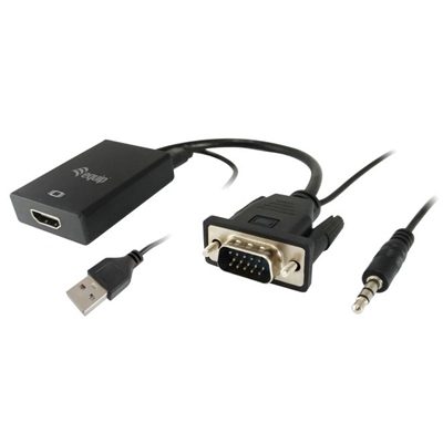 ADATTATORE VGA A HDMI EQUIP 119038 CON AUDIO - NERO - 15CM - RISOL.MAX 1920X1080 PIXEL- EAN: 4015867222430