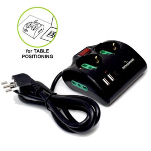 MULTIPRESA 4P TECNOWARE FMP4IIGUSB ITA 10A + (2XSCHUKO/ITA -BIPASSO) + 2XITA 10/16A +2XUSB +1XUSBTYPEC + INTERRUTTORE NERA