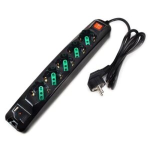 MULTIPRESA 5P TECNOWARE FMP5GIGUSB (5SCHUKO/ITA -BIPASSO IN 1 FILA DA 5P) + 1XUSB + 1XUSBTYPEC + INTERRUTTORE NERA (BULK)