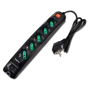 MULTIPRESA 5P TECNOWARE FMP5GIGUSB (5SCHUKO/ITA -BIPASSO IN 1 FILA DA 5P) + 1XUSB + 1XUSBTYPEC + INTERRUTTORE NERA (BULK)