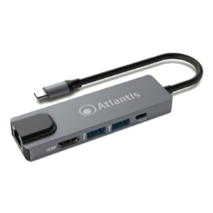 MINI DOCKING TYPE-C ATLANTIS A04-TC_LANHD+PU -1P HDMI1.4+1P GIGABIT+2P USB3.0+1P TYPE-C PD RIS.1920X1080@60HZ-CAVO 18CM