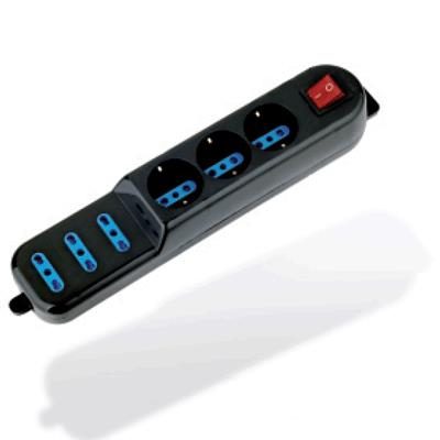 MULTIPRESA 6P ATLANTIS P011-SL203066 (3 SCHUKO/ITA-BIPASSO + 3 ITA-BIPASSO) +INTERR. NERA -/ EAN 8026974013367 -GAR.2 ANNI-