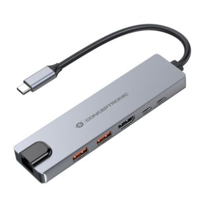 DOCKING STATION 6IN1 CONCEPTRONIC DONN29G USB3.2 GEN2HDMI 4K60HZ, USB-A 10 GBPS X 2, USB-C 10 GBPS, GBE LAN, USB PD 3.1 DA 140 W
